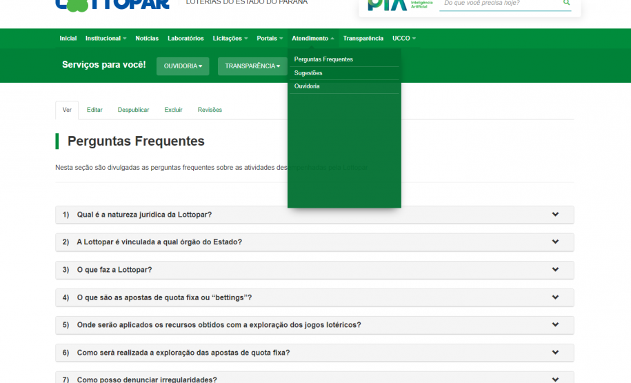 Lottopar disponibiliza ao apostador um link para a página com tira dúvidas